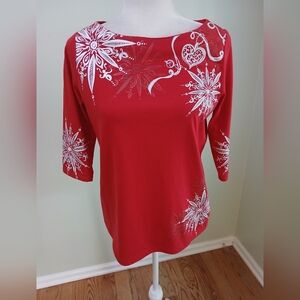 2/$15 Coral Bay Snowflake Medallion 3/4 Length Sleeve Top